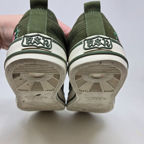 Ash 38 Vipera Snake Serpent Floral Embroidered Green Canvas Sneakers 7.5 8 - Picture 7 of 12